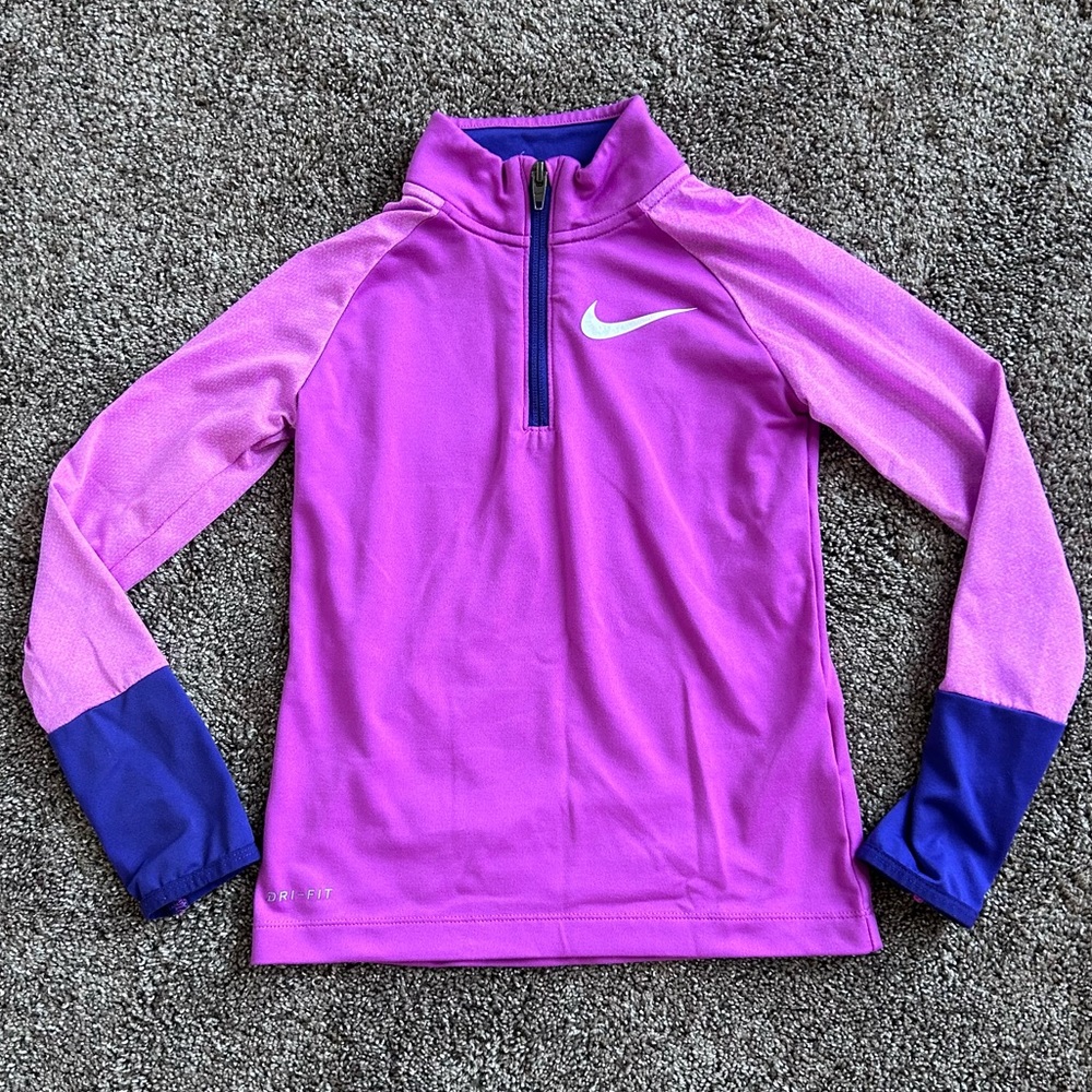 Nike Size 6x Quarter Zip Dri-Fit With Thumb Holes Fuchsia EUC